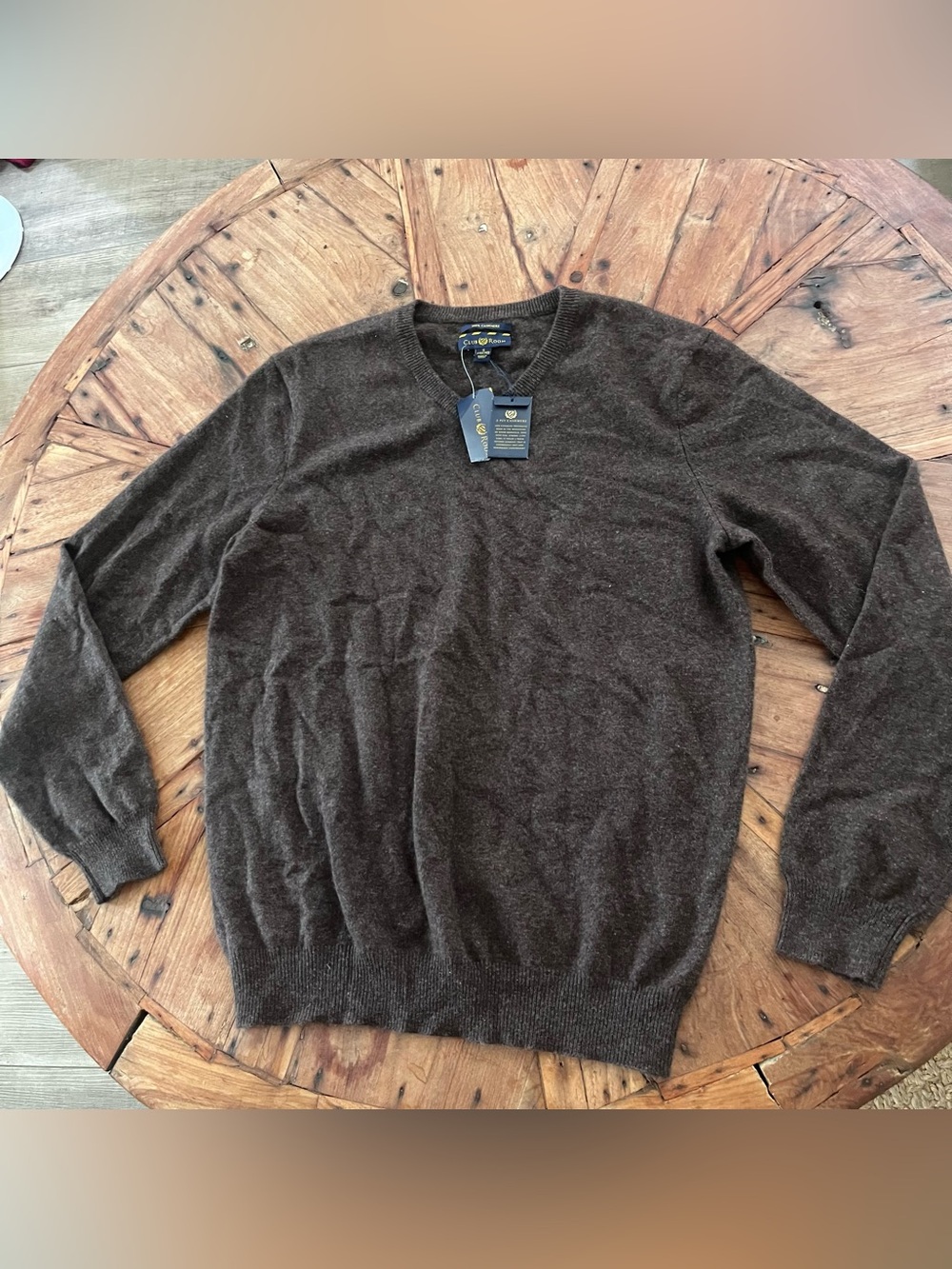 NWT Club Room 100% 2 Ply Cashmere Sz S Brown V neck Pullover Sweater SOFT $160